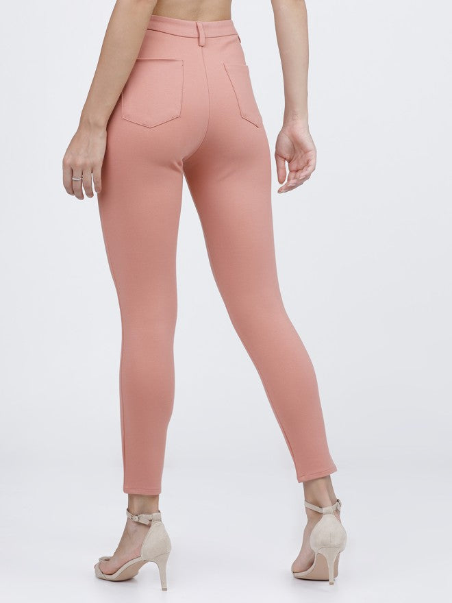 Tokyo Talkies Women Pink Solid Slim Fit Casual Trouser - Pink - Image 3