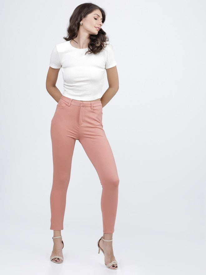 Tokyo Talkies Women Pink Solid Slim Fit Casual Trouser - Pink - Image 5