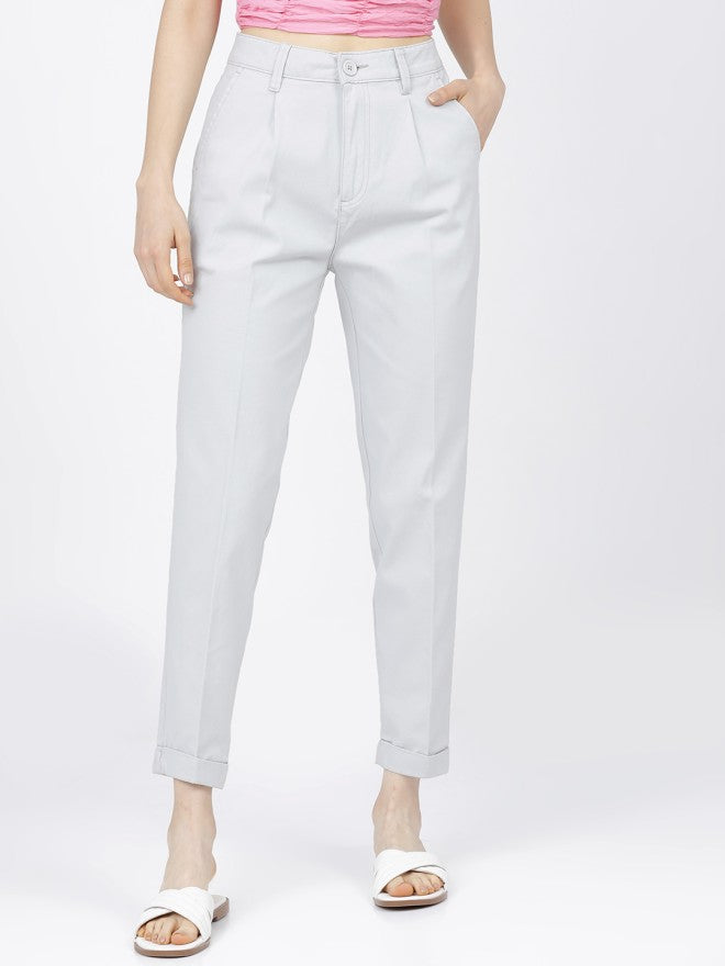 Tokyo Talkies Women Blue Solid Tapered Fit Chinos - Blue - Image 1
