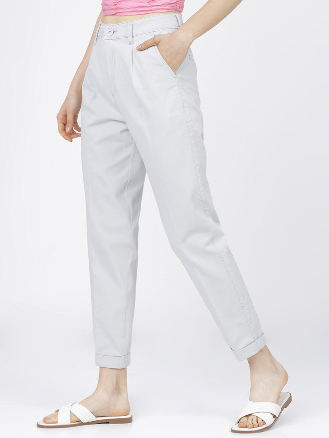 Tokyo Talkies Women Blue Solid Tapered Fit Chinos - Blue - Image 2
