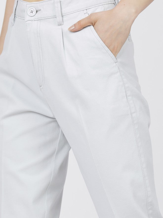 Tokyo Talkies Women Blue Solid Tapered Fit Chinos - Blue - Image 4