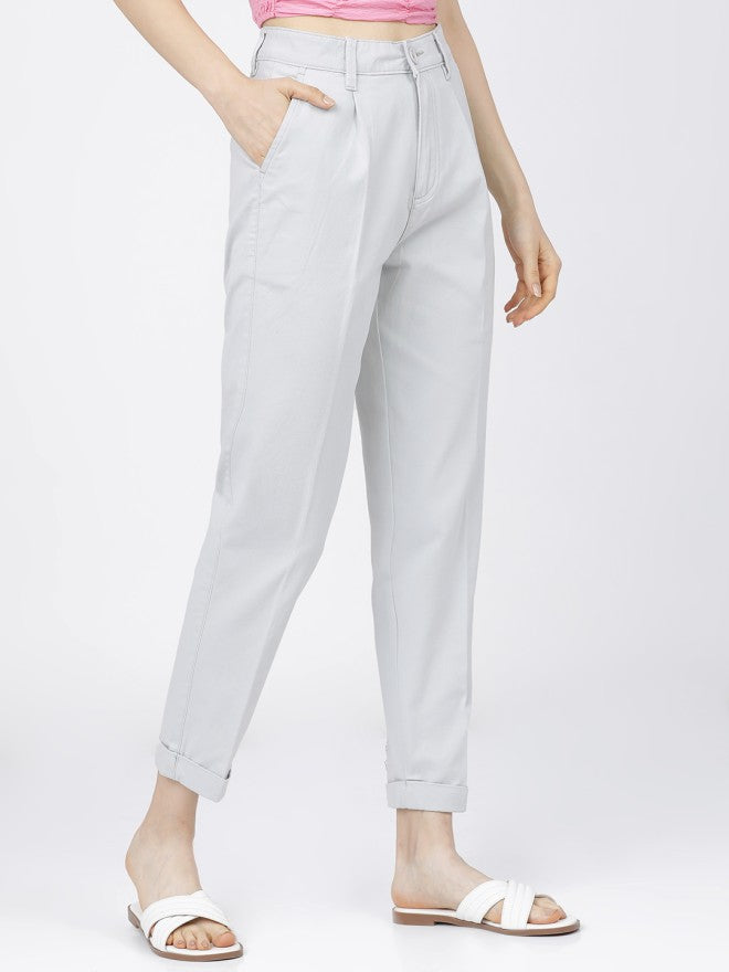 Tokyo Talkies Women Blue Solid Tapered Fit Chinos - Blue - Image 6