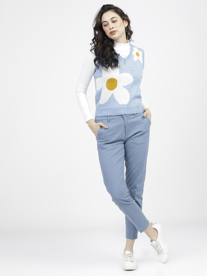 Tokyo Talkies Women Blue Solid Tapered Fit Casual Trouser - Blue - Image 5
