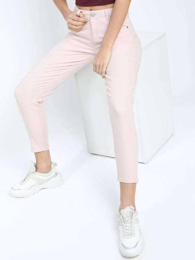 Tokyo Talkies Women Pink Solid Tapered Fit - Pink - Image 1