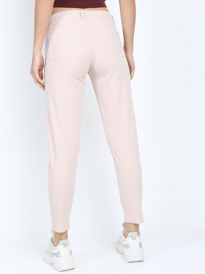 Tokyo Talkies Women Pink Solid Tapered Fit - Pink - Image 3
