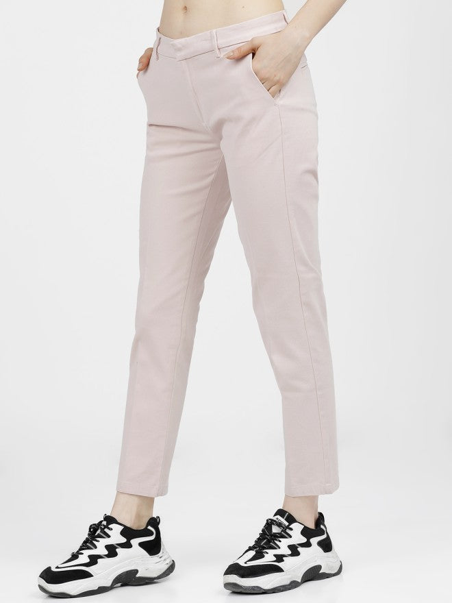 Tokyo Talkies Women Pink Solid Tapered Fit Casual Trouser - Pink - Image 2