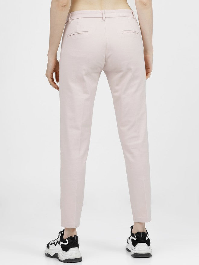 Tokyo Talkies Women Pink Solid Tapered Fit Casual Trouser - Pink - Image 3