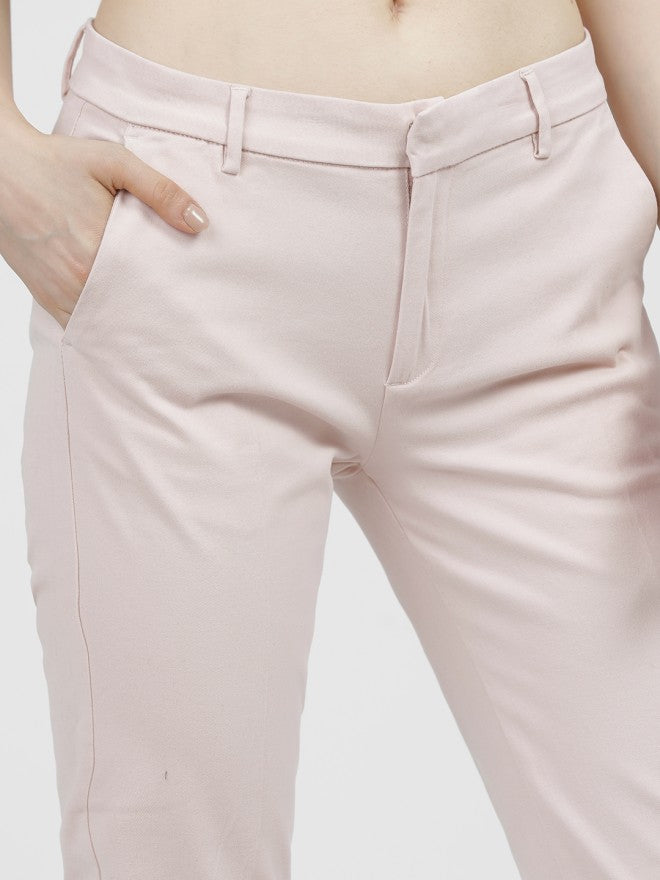 Tokyo Talkies Women Pink Solid Tapered Fit Casual Trouser - Pink - Image 4