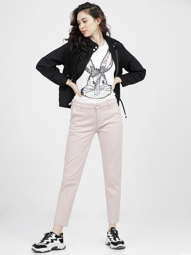 Tokyo Talkies Women Pink Solid Tapered Fit Casual Trouser - Pink - Image 5