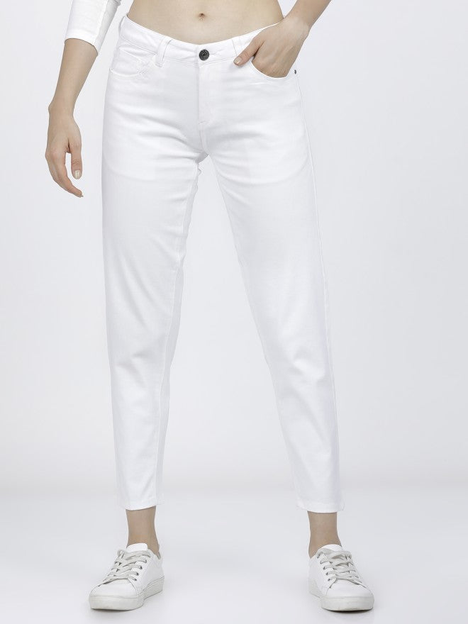 Tokyo Talkies Women White Solid Slim Fit Chinos - White - Image 1
