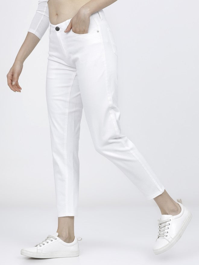 Tokyo Talkies Women White Solid Slim Fit Chinos - White - Image 2