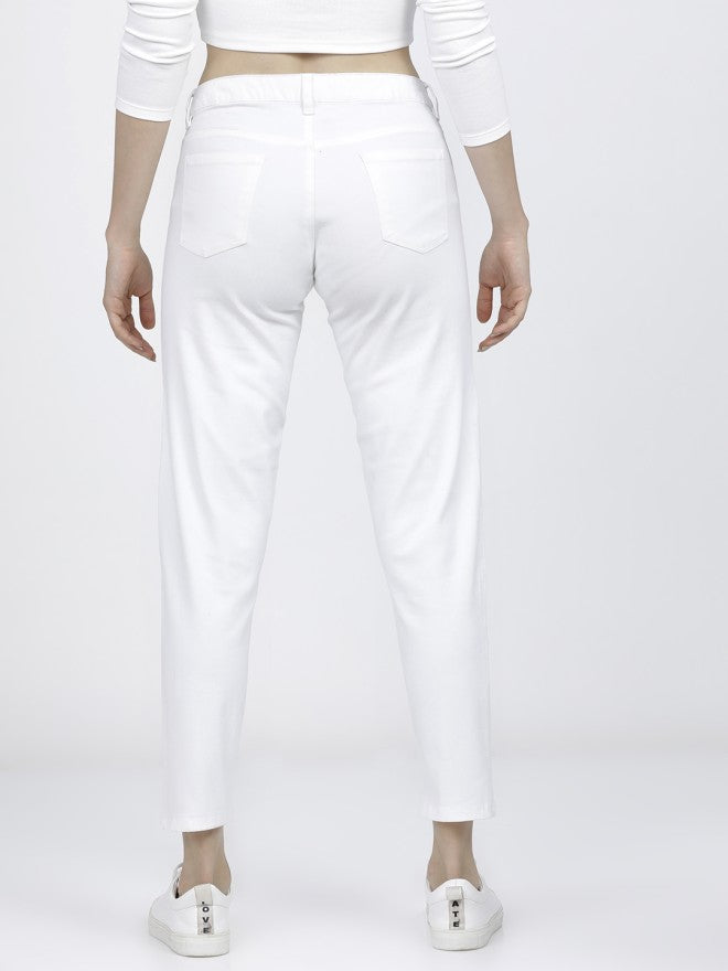 Tokyo Talkies Women White Solid Slim Fit Chinos - White - Image 3