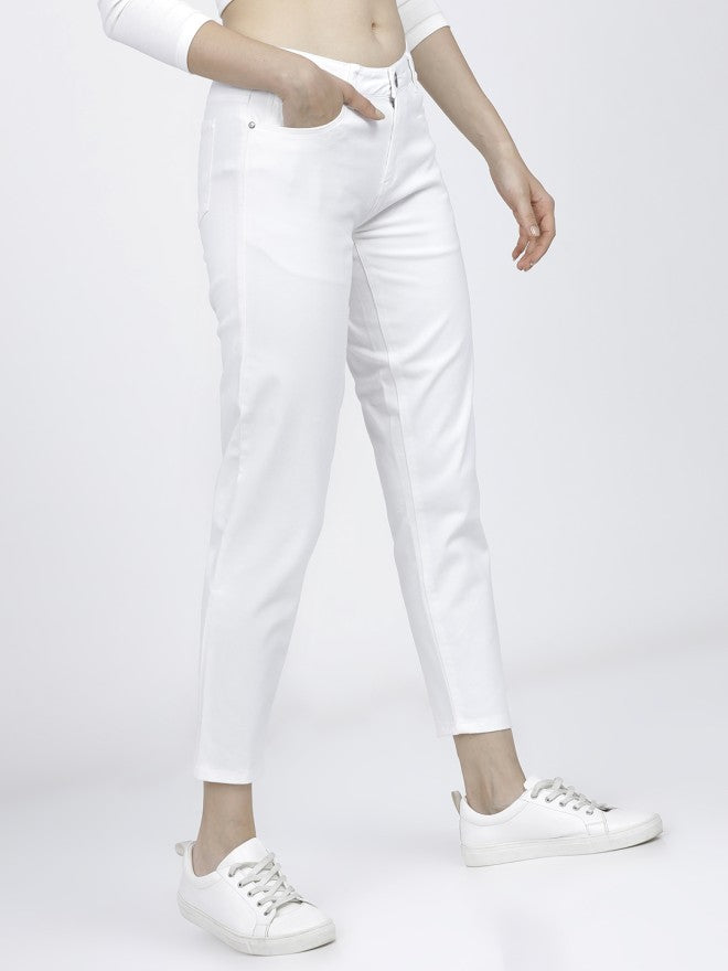 Tokyo Talkies Women White Solid Slim Fit Chinos - White - Image 6