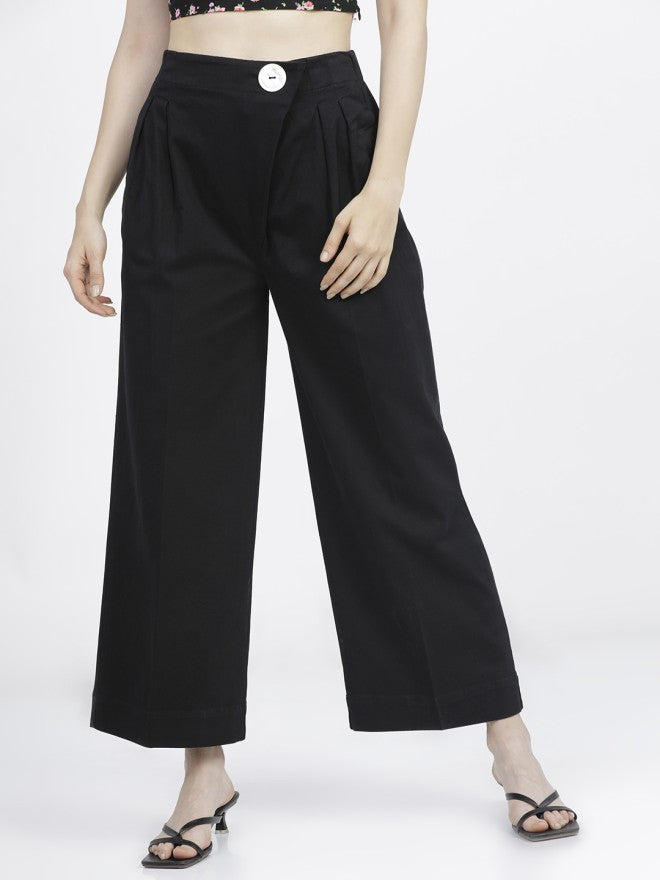 Tokyo Talkies Women Black Solid Regular Fit Casual Trouser - Black - Image 1