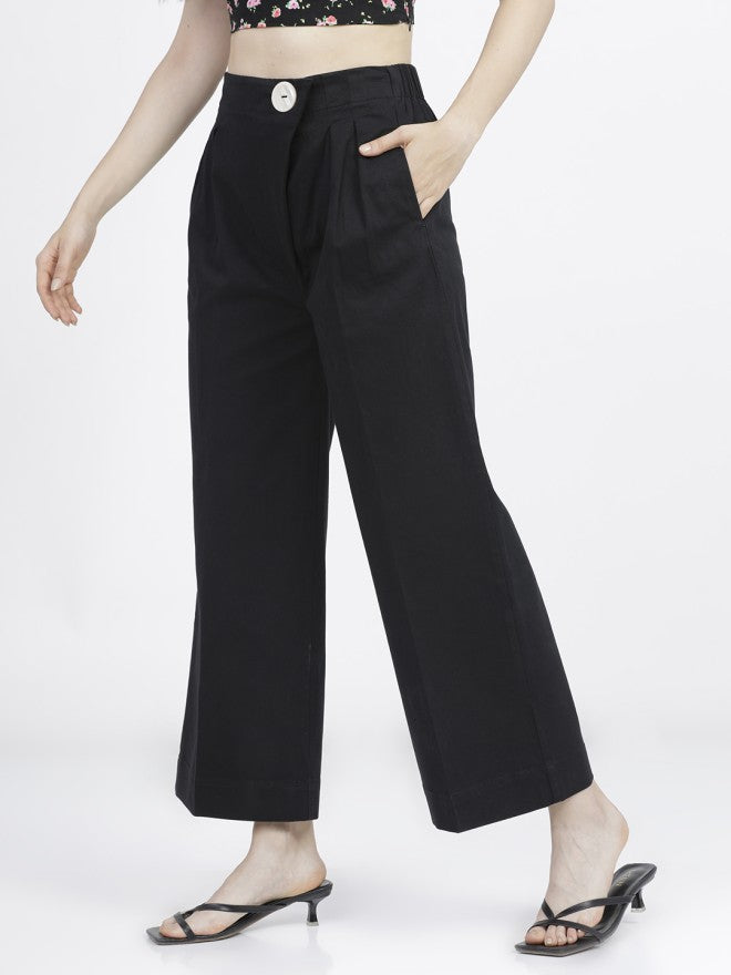 Tokyo Talkies Women Black Solid Regular Fit Casual Trouser - Black - Image 2