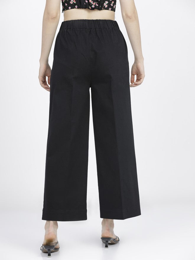 Tokyo Talkies Women Black Solid Regular Fit Casual Trouser - Black - Image 3