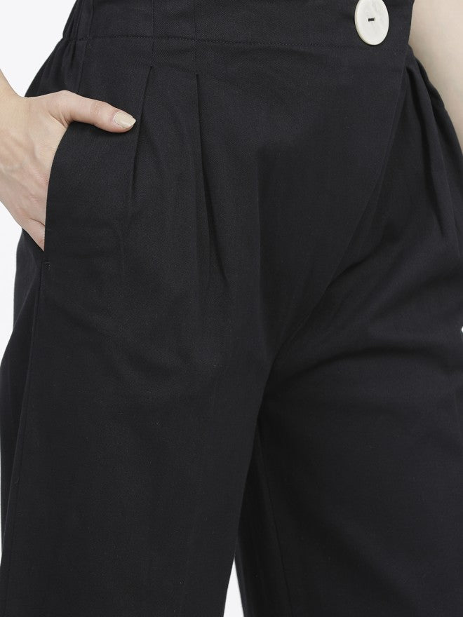 Tokyo Talkies Women Black Solid Regular Fit Casual Trouser - Black - Image 4