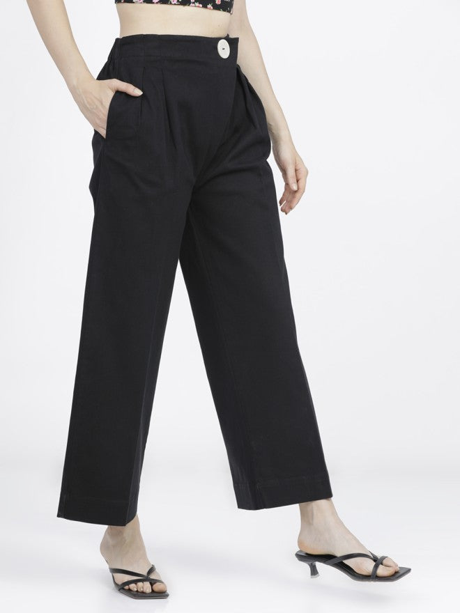 Tokyo Talkies Women Black Solid Regular Fit Casual Trouser - Black - Image 6