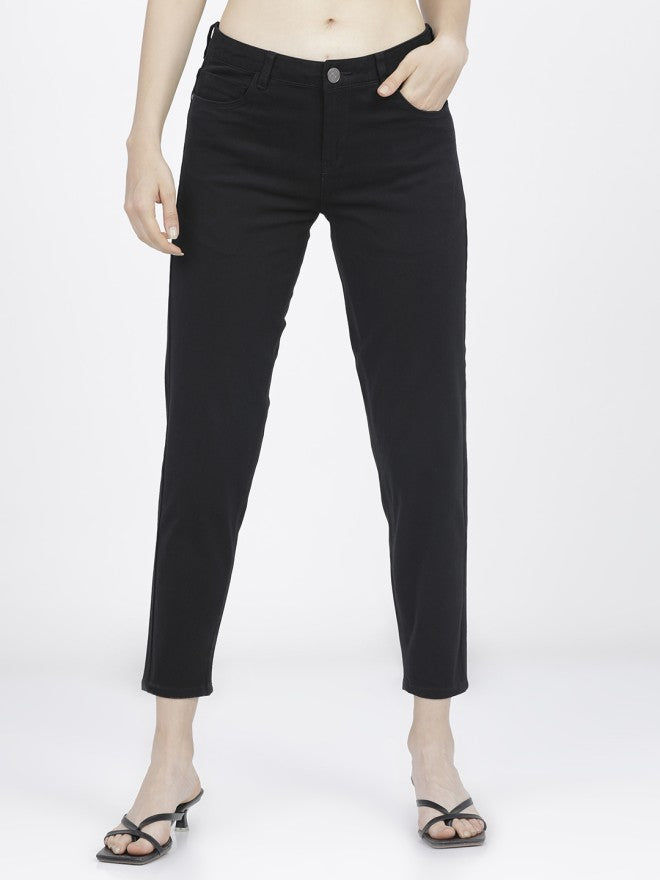 Tokyo Talkies Women Black Solid Tapered Fit Chinos - Black - Image 1