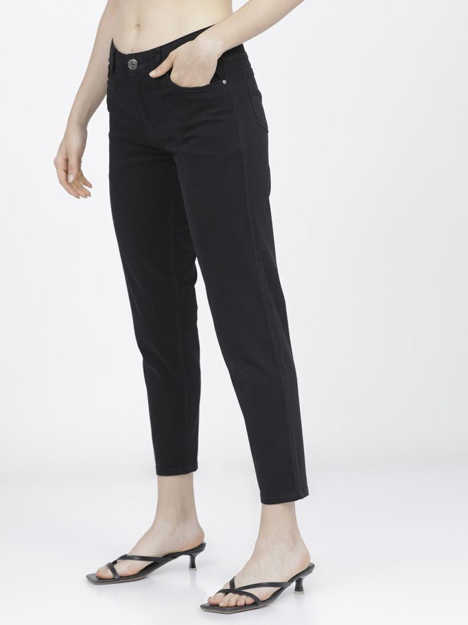Tokyo Talkies Women Black Solid Tapered Fit Chinos - Black - Image 2