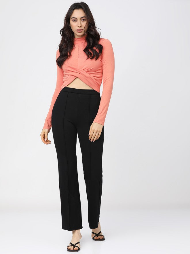 Tokyo Talkies Women Black Solid Slim Fit Casual Trouser - Black - Image 5