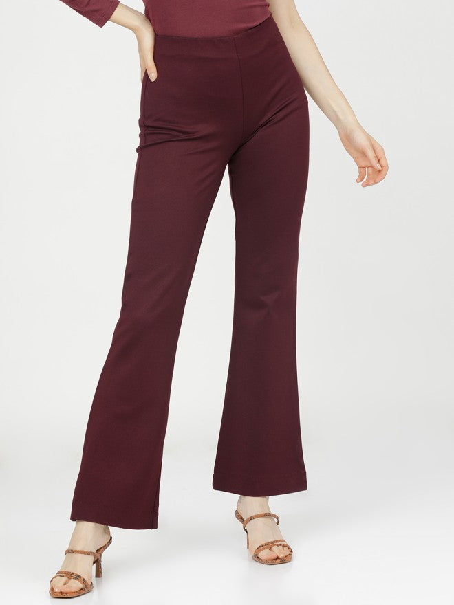 Tokyo Talkies Women Purple Solid Regular Fit Casual Trouser - Purple - Image 1