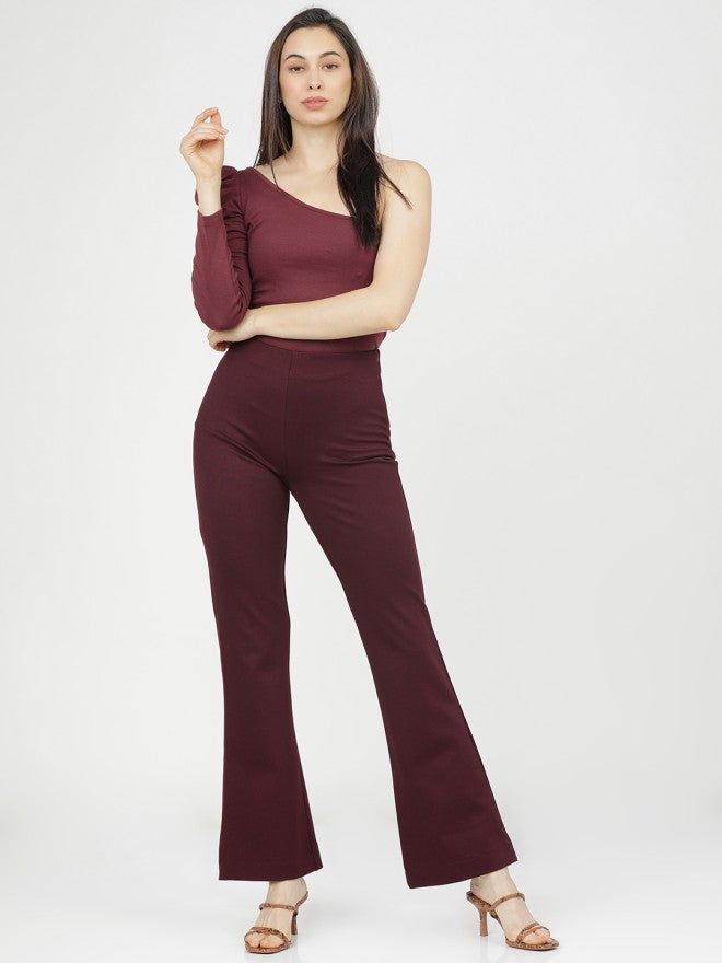 Tokyo Talkies Women Purple Solid Regular Fit Casual Trouser - Purple - Image 5