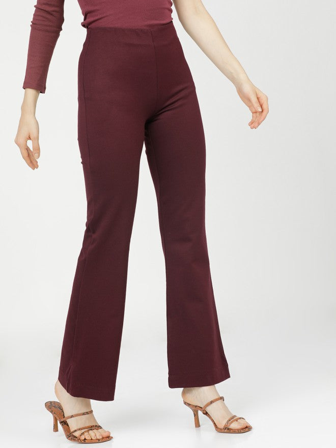 Tokyo Talkies Women Purple Solid Regular Fit Casual Trouser - Purple - Image 6