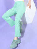 Tokyo Talkies Women Green Solid Flared Casual Trouser - Green - Image 1