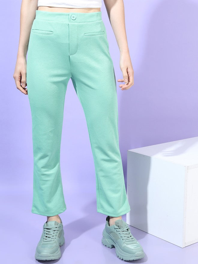 Tokyo Talkies Women Green Solid Flared Casual Trouser - Green - Image 5