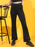 Tokyo Talkies Women Black Solid Bootcut Casual Trouser - Black - Image 1