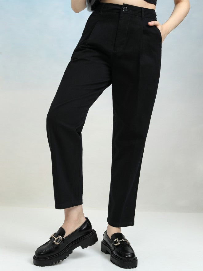 Tokyo Talkies Women Black Solid Regular Fit Casual Trouser - Black - Image 1