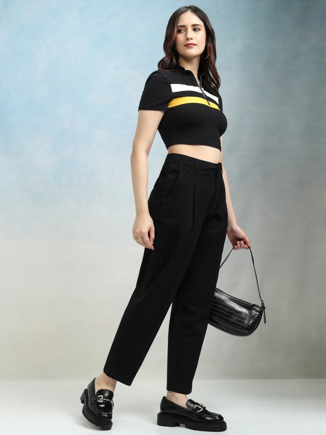 Tokyo Talkies Women Black Solid Regular Fit Casual Trouser - Black - Image 2