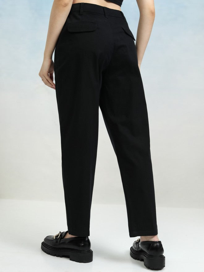 Tokyo Talkies Women Black Solid Regular Fit Casual Trouser - Black - Image 3