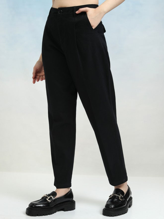 Tokyo Talkies Women Black Solid Regular Fit Casual Trouser - Black - Image 4