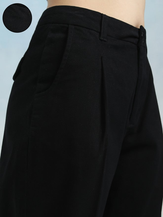 Tokyo Talkies Women Black Solid Regular Fit Casual Trouser - Black - Image 5