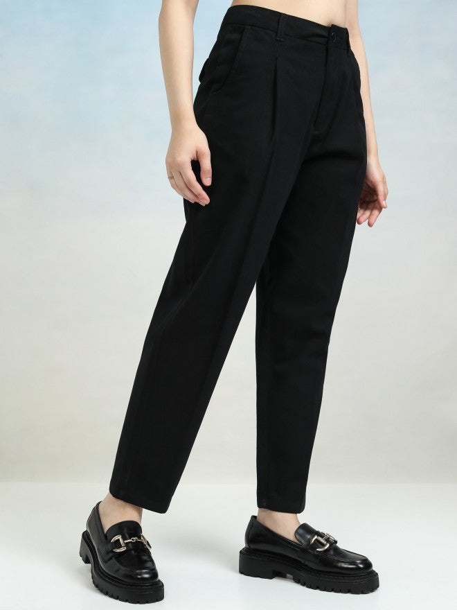 Tokyo Talkies Women Black Solid Regular Fit Casual Trouser - Black - Image 6