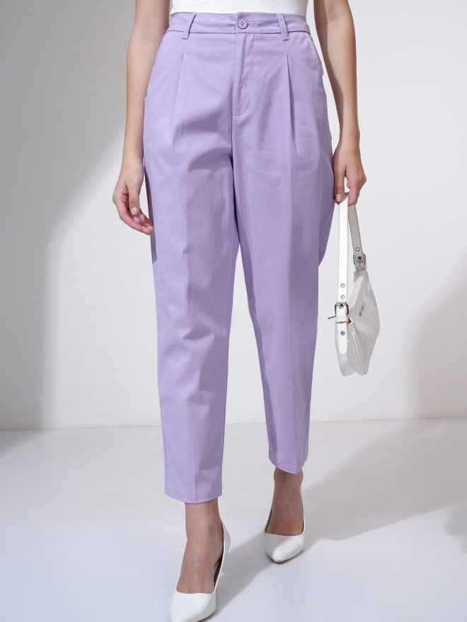 Tokyo Talkies Women Purple Solid Regular Fit Formal Trousers - Purple - Image 1