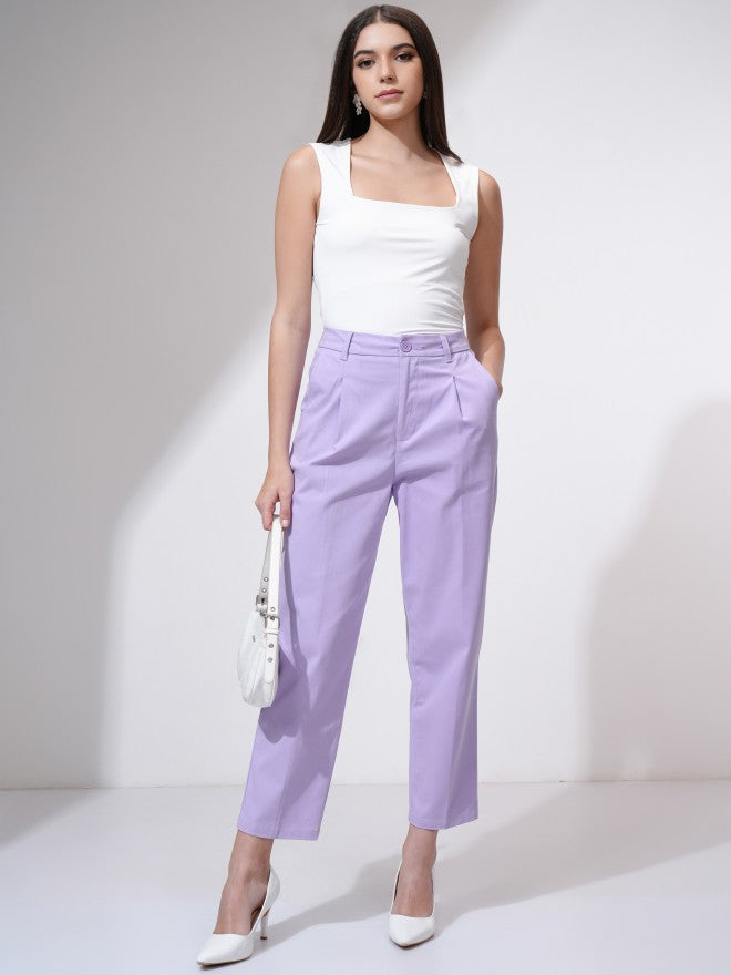 Tokyo Talkies Women Purple Solid Regular Fit Formal Trousers - Purple - Image 2