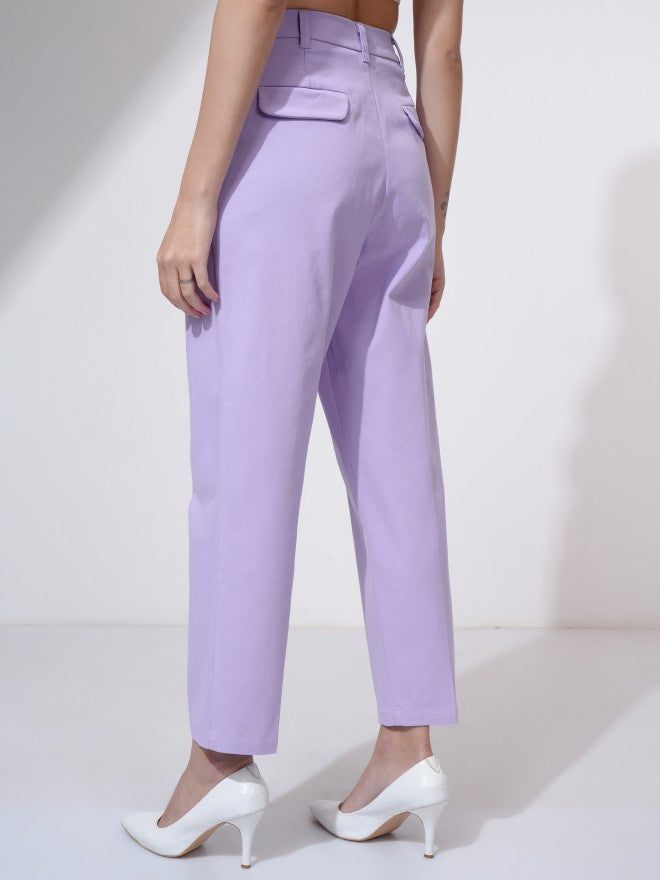 Tokyo Talkies Women Purple Solid Regular Fit Formal Trousers - Purple - Image 3