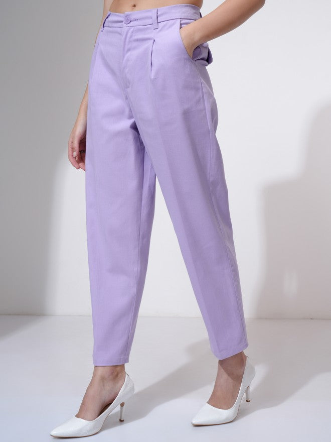 Tokyo Talkies Women Purple Solid Regular Fit Formal Trousers - Purple - Image 4