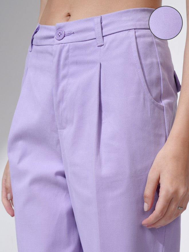 Tokyo Talkies Women Purple Solid Regular Fit Formal Trousers - Purple - Image 5