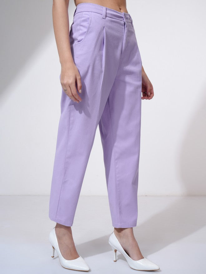 Tokyo Talkies Women Purple Solid Regular Fit Formal Trousers - Purple - Image 6