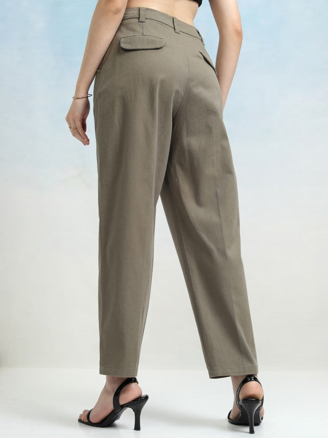 Tokyo Talkies Women Olive Solid Regular Fit Casual Trouser - Olive - Image 3