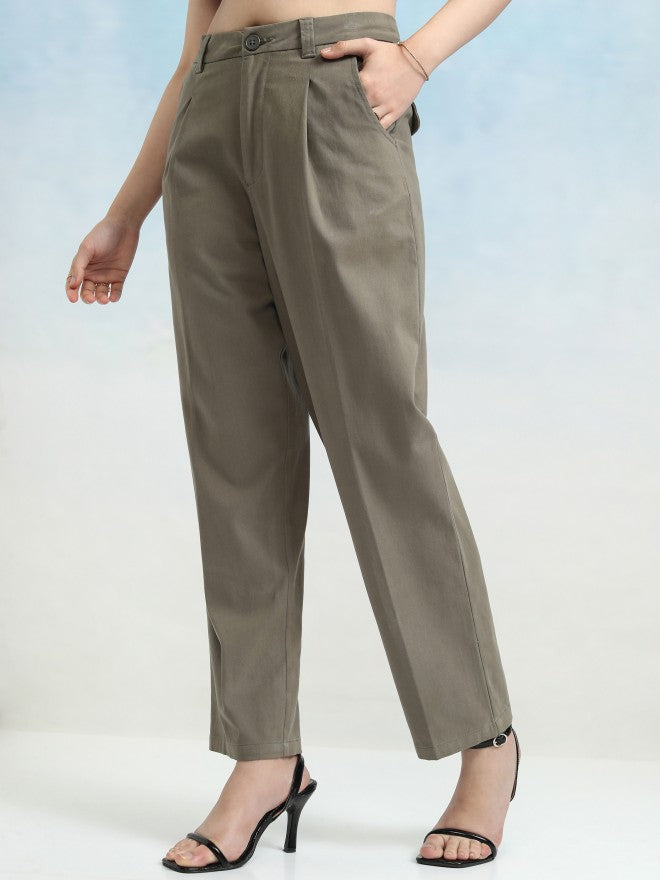 Tokyo Talkies Women Olive Solid Regular Fit Casual Trouser - Olive - Image 4