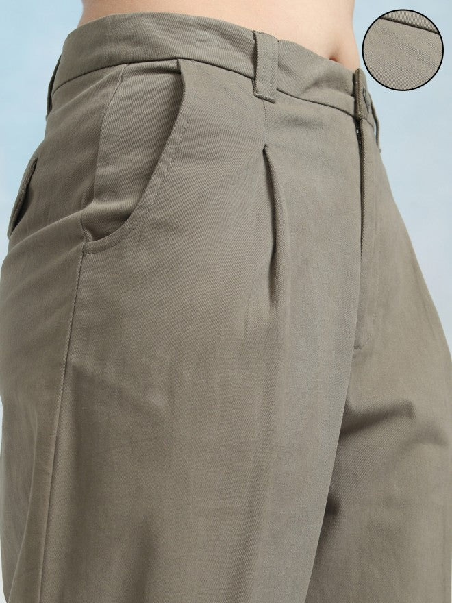 Tokyo Talkies Women Olive Solid Regular Fit Casual Trouser - Olive - Image 5