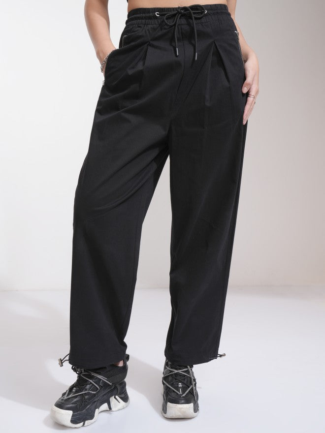 Tokyo Talkies Women Black Solid Regular Fit Casual Trouser - Black - Image 1