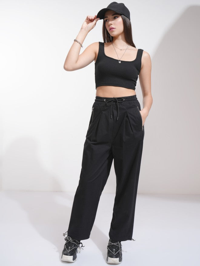 Tokyo Talkies Women Black Solid Regular Fit Casual Trouser - Black - Image 2