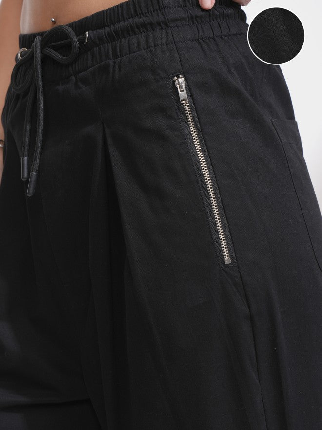 Tokyo Talkies Women Black Solid Regular Fit Casual Trouser - Black - Image 5