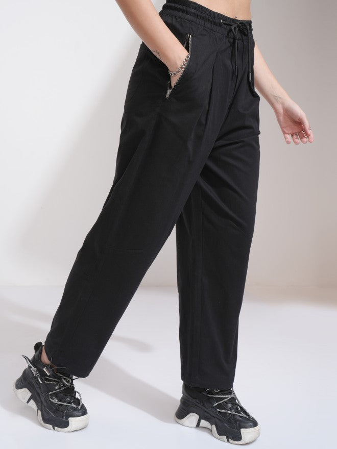 Tokyo Talkies Women Black Solid Regular Fit Casual Trouser - Black - Image 6